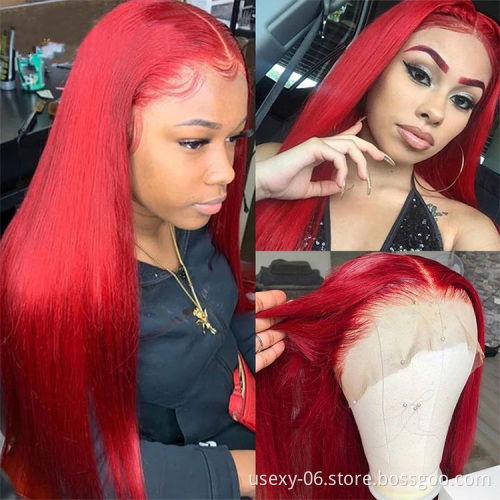 wholesale human pre plucked 613 hd closure frontal color wigs human hair red wig swiss hd lace front raw indian hair wigs
